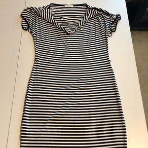 Calvin Klein Striped Dress with ruffled neck